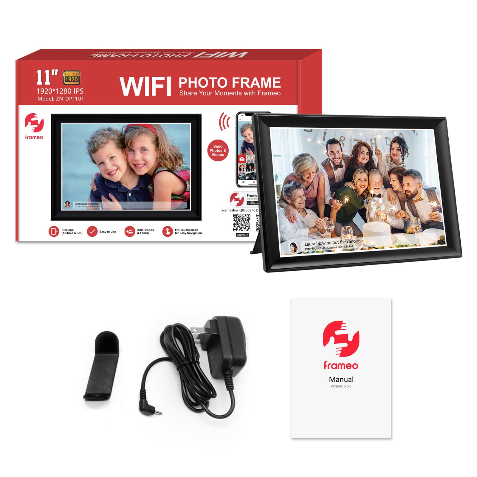 64 GB FRAMEO 10,5 cala cyfrowa ramka na zdjęcia WiFi Smart 1920 x 1280 FHD ekran dotykowy IPS, automatyczne obracanie, obsługa kart SD na dysku USB, 2,4/5 GHz, sterowanie aplikacją za pomocą