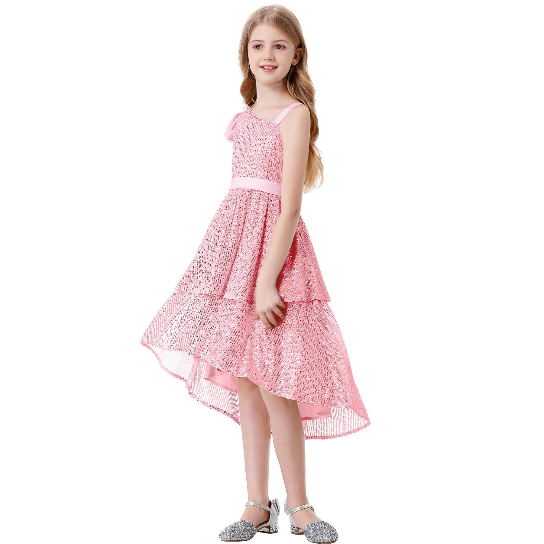 LOLANTA Filles Robe Paillettes Robe Ceremonie élégante, Robe étincelante de Soirée Fête de Mariage mi-Longue sans Manches