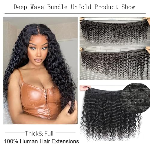 Miniatura 6 de Flyzhuim Extensiones brasileñas de onda profunda de 30 pulgadas sin procesar, extensiones de cabello humano ondulado profundo, extensiones de