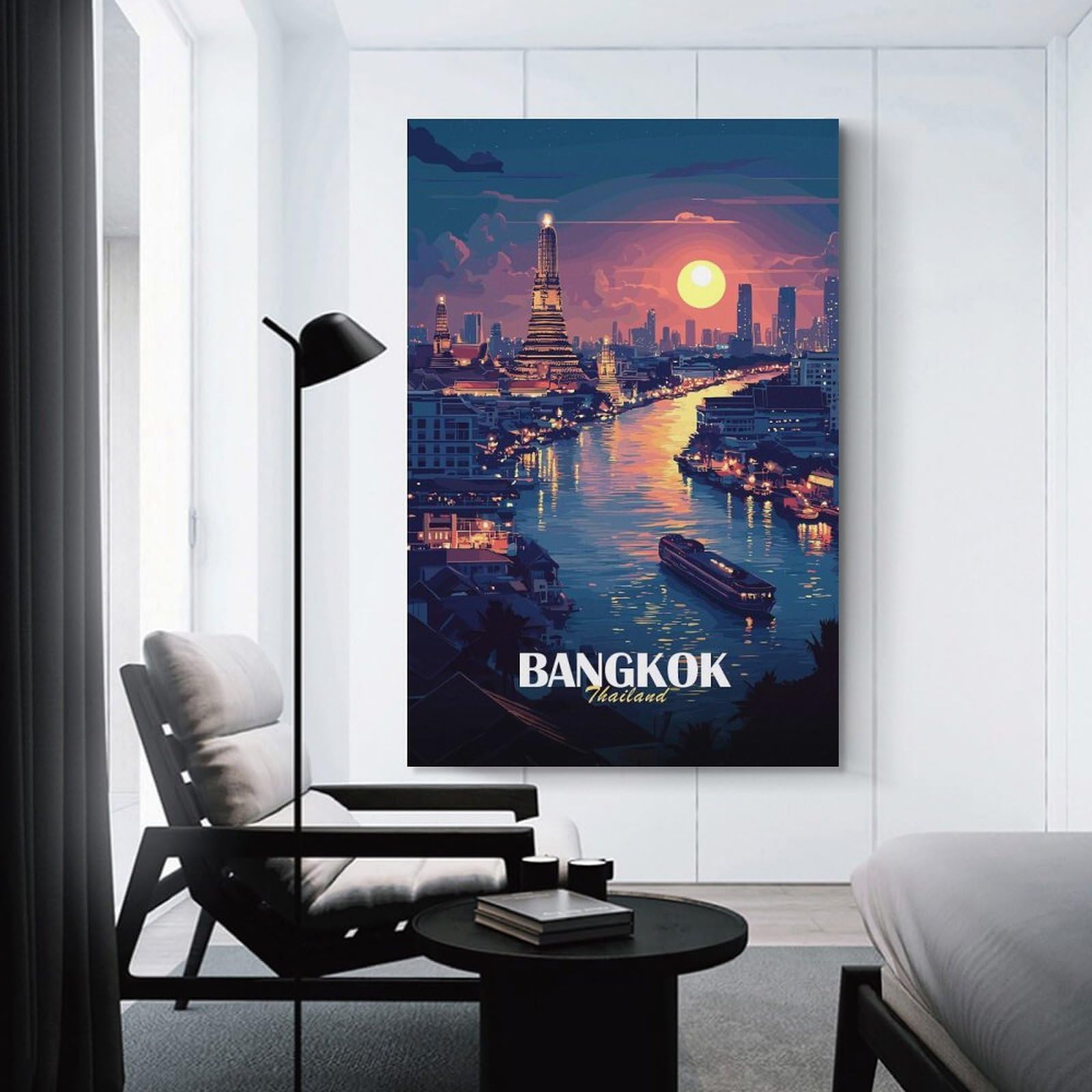 Junmoney Canvas Art Print Bangkok Thailand Cityscape at Sunset, 20x30inch(50x75cm), for Feature Walls in Flats Or Modern Rooms, Wall Decor Suited to Curated Displays