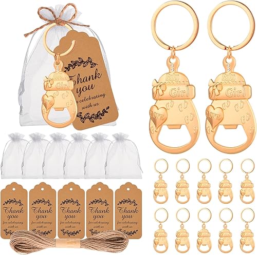 24Pcs Bottle Openers Baby Shower Party Favors for Guests, Girls Bottle Opener Return Gift and Souvenirs with Organza Bags Thank You Cards for Theme