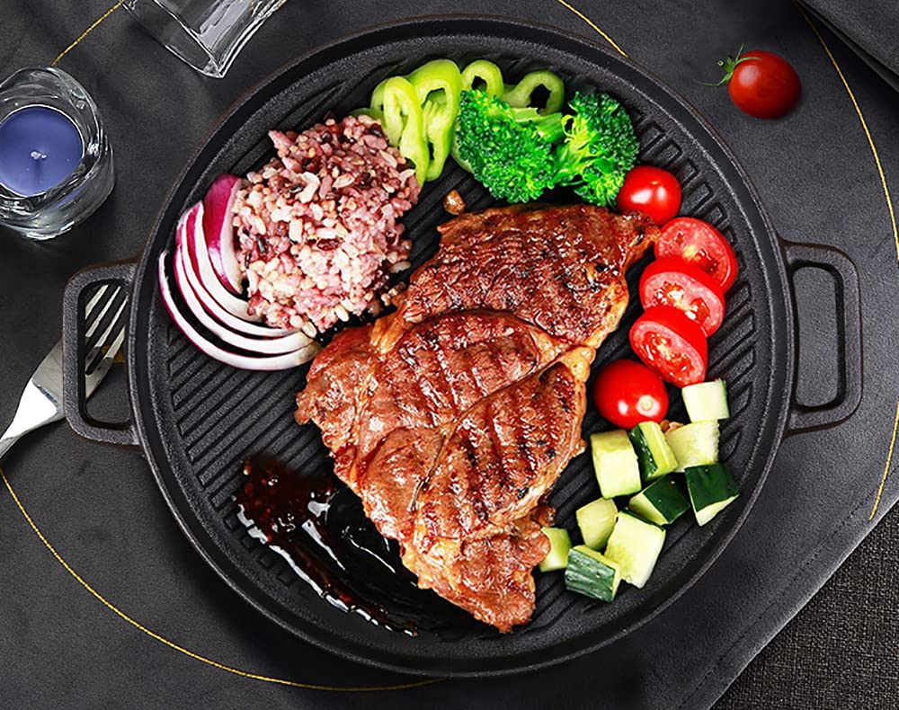 Planchas de hierro fundido de 12 pulgadas, parrilla reversible 2 en 1 con asa, sartén reversible para estufa, cocina de gas, estufa eléctrica, parrilla abierta fuego 5