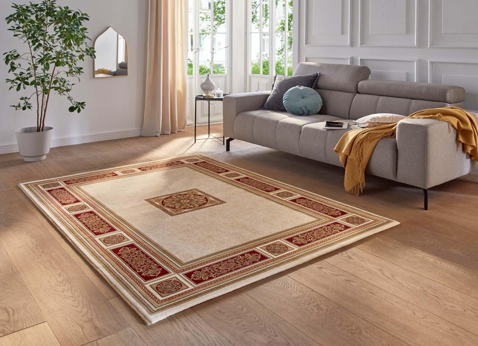 Taracarpet moderner Designer Orient Kurzflor Teppich edle Luxus Qualität im Aubusson Palast Design für Wohnzimmer, Schlafzimmer und Esszimmer Gold-rot 240x340 cm