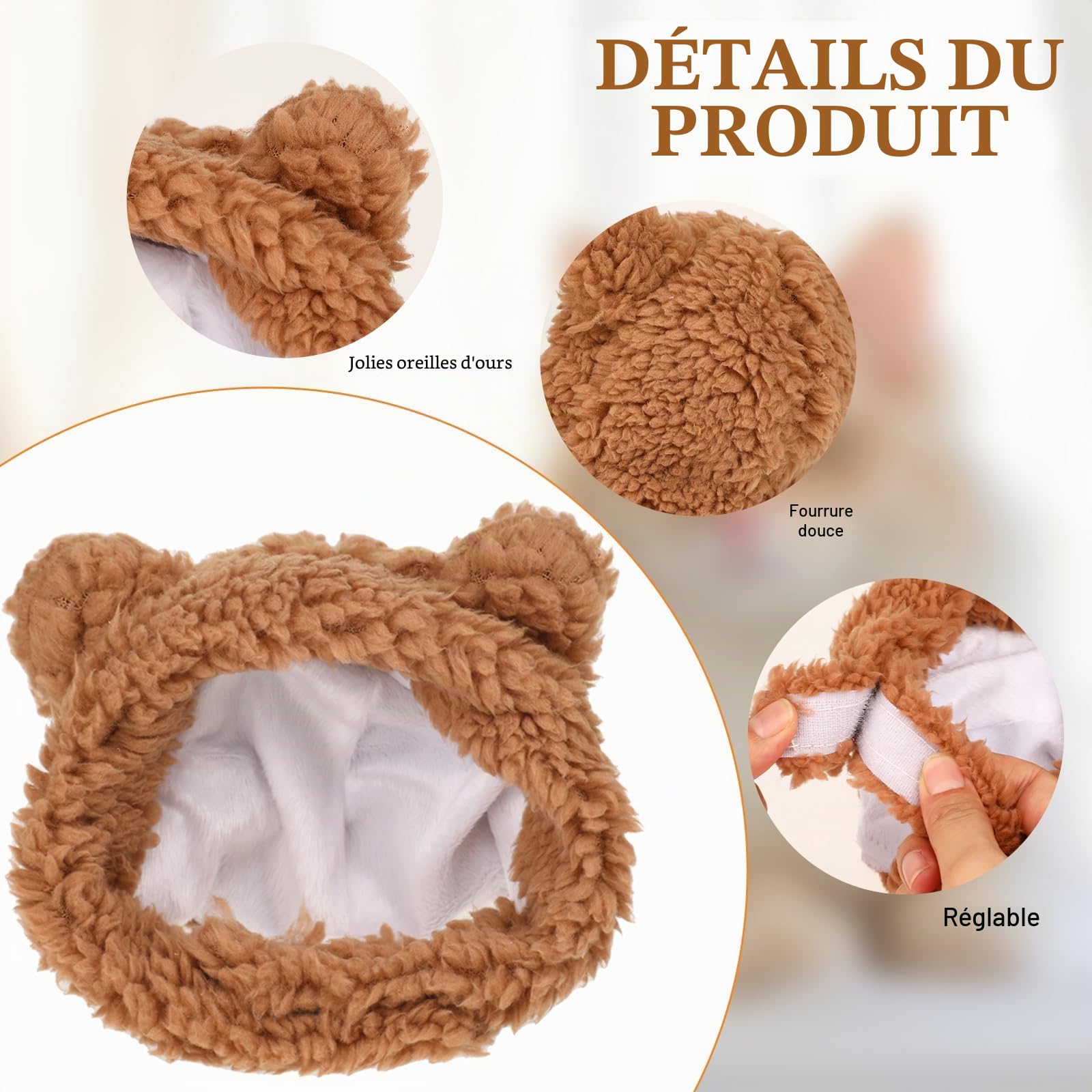WLLHYF Bonnet d'hiver mignon pour chats, chaud, doux, confortable, réglable, pour animaux domestiques, couvre-chef pour chats, chiens (marron)