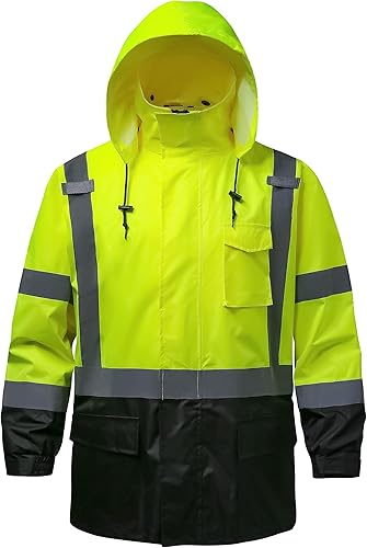 Chaquetas de lluvia reflectantes para hombre impermeables, abrigo de seguridad Hi Vis con tiras reflectantes, chaquetas de lluvia de alta