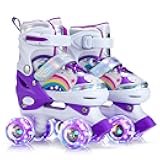Girls Roller Skates for Kids Beginners 4 Size Adjustable Roller Skates, Light UP 8 Wheels for Girls Roller Skate Fun Illuminating Roller Skate for Kids Boys patines para niñas