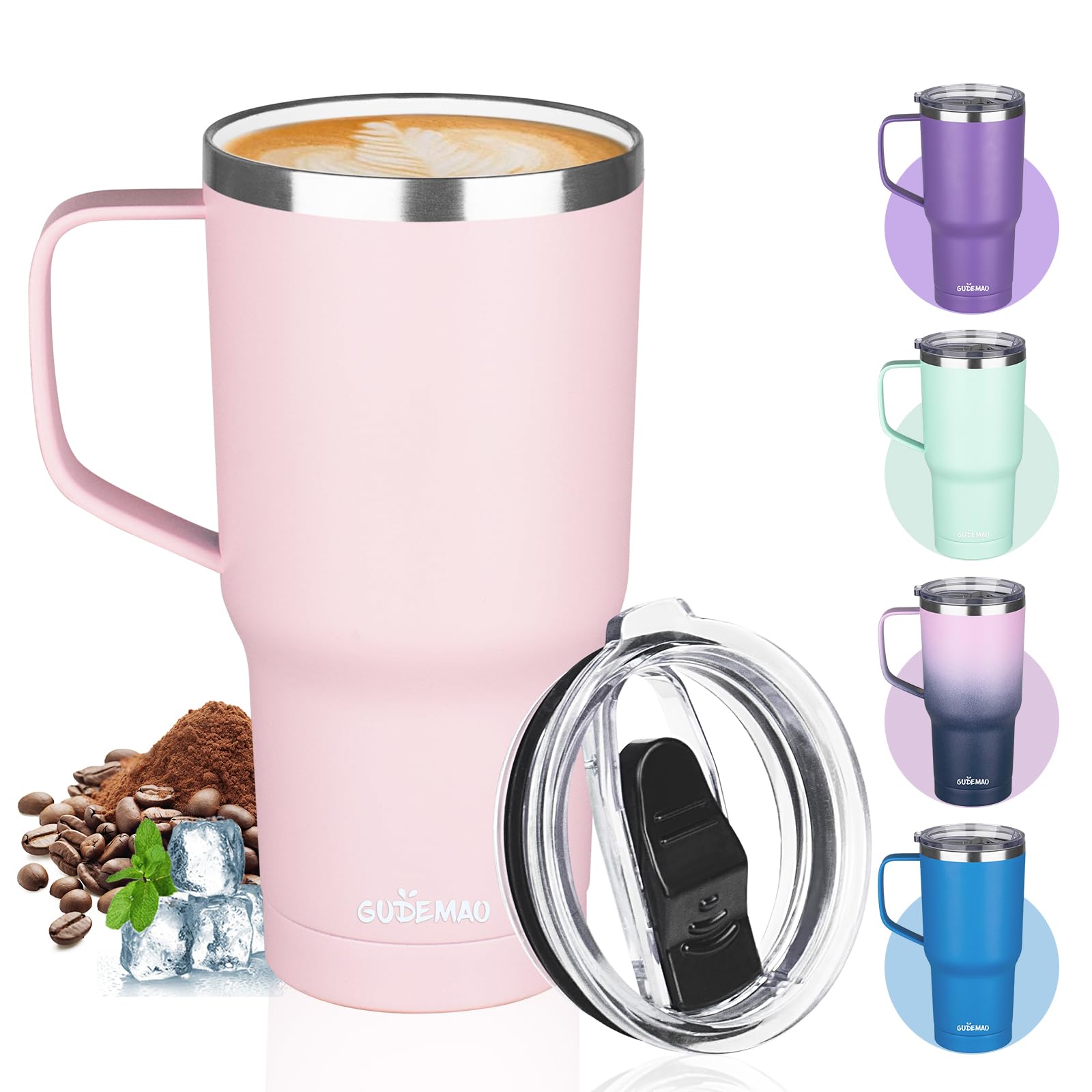 GUDEMAO 20 oz Pink Insulated Coffee Mug