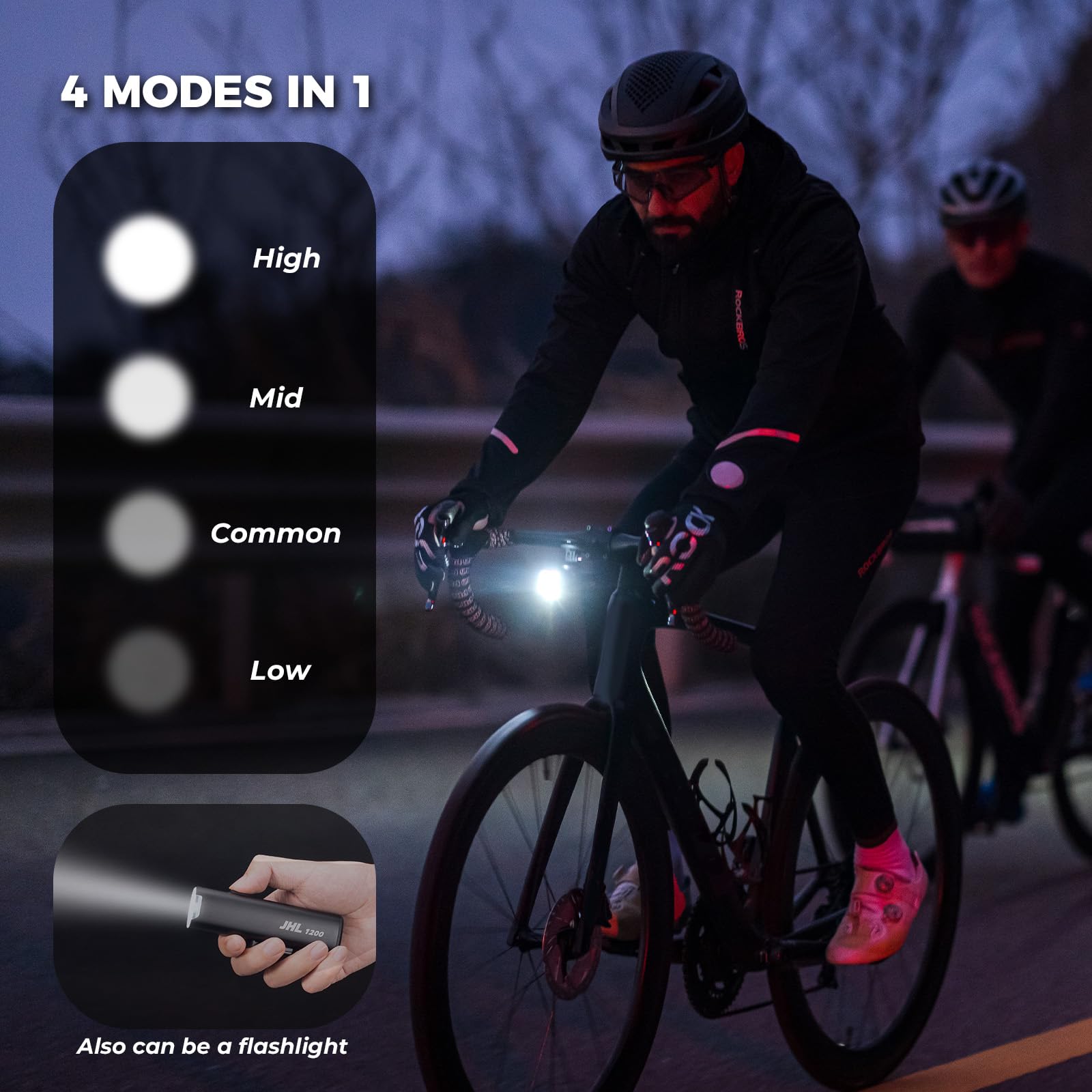 ROCKBROS Luce Bici Luce Bicicletta Anteriore LED 1200 Lumens con 4 modalità di Illuminazione, Ricaricabile USB Batteria 5000 mAh, Impermeabile IPX6, Fanali per Bici da Corsa MTB Ciclismo