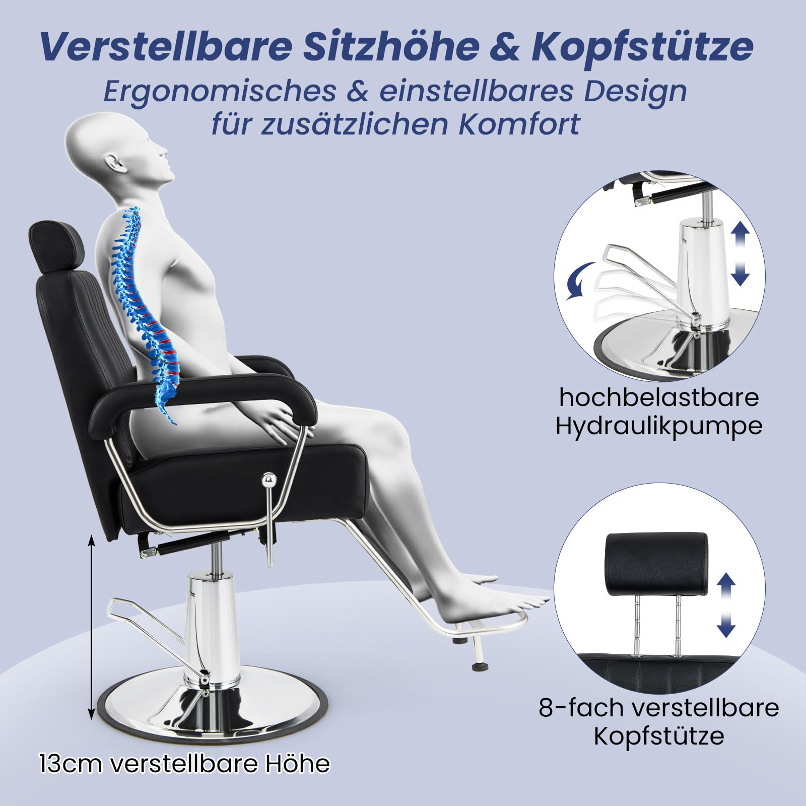 RELAX4LIFE Friseurstuhl mit Hydraulischer Pumpe, Salonstuhl Kippbar Höhenverstellbar 360° Drehbar, bis 150kg
