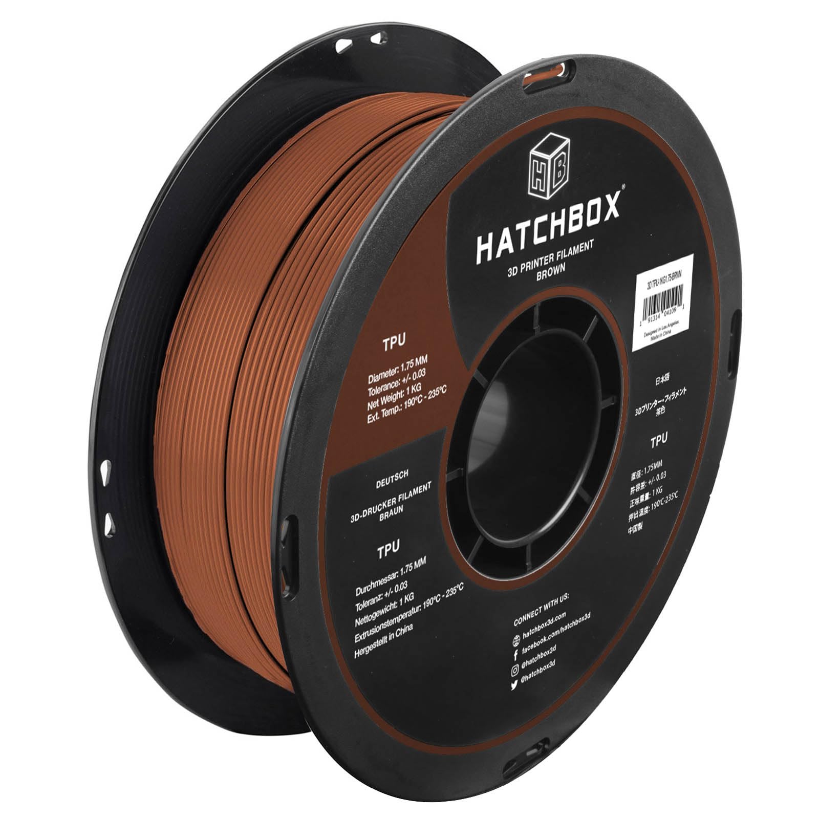 HATCHBOX 1.75mm Brown TPU 3D Printer Filament Shore 95A, 1 KG Spool, Dimensional Accuracy +/- 0.03 mm, 3D Printing Filament