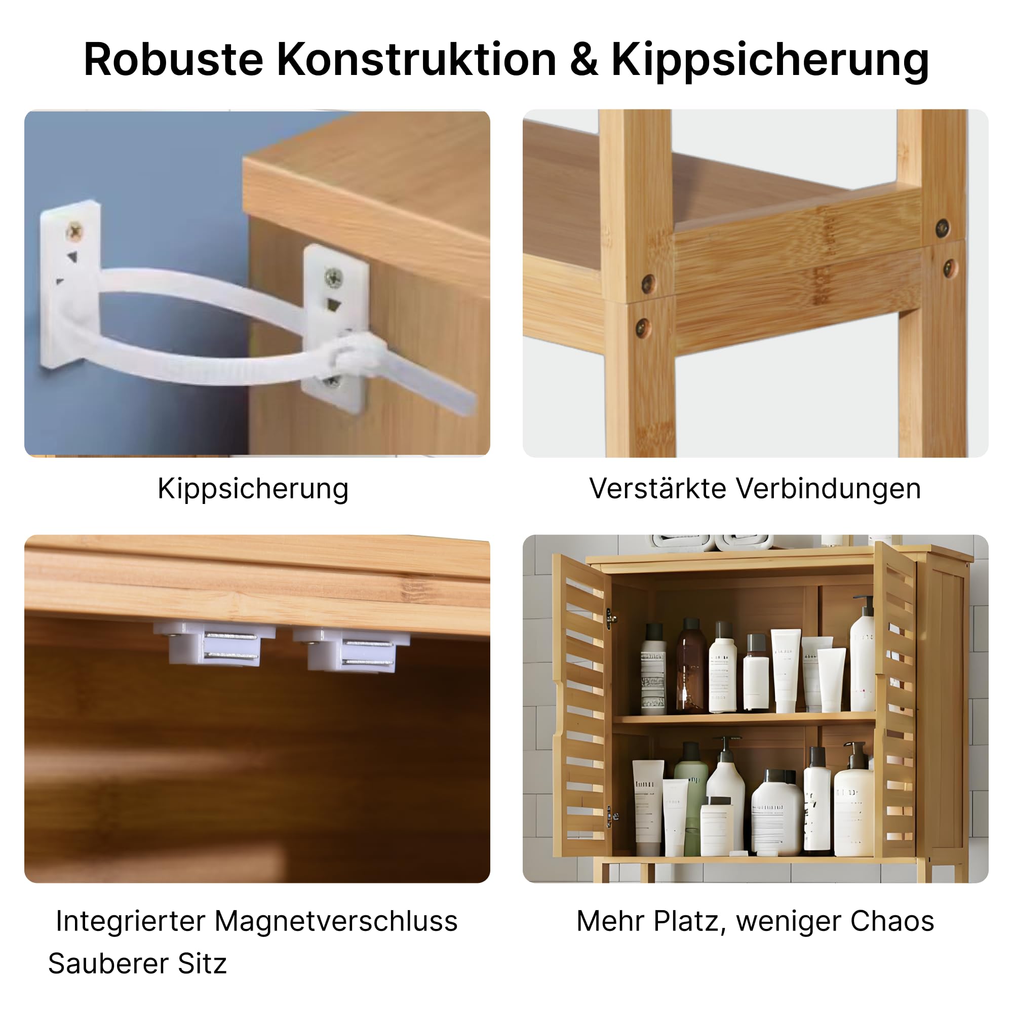 Toilettenregal Bambus 170x66x23 cm - Waschmaschinenregal | Badregal bambus, wc regal, platzsparend, ueberbauschrank, waschmaschinenschrank, kippschutz, lamellentueren, stabil