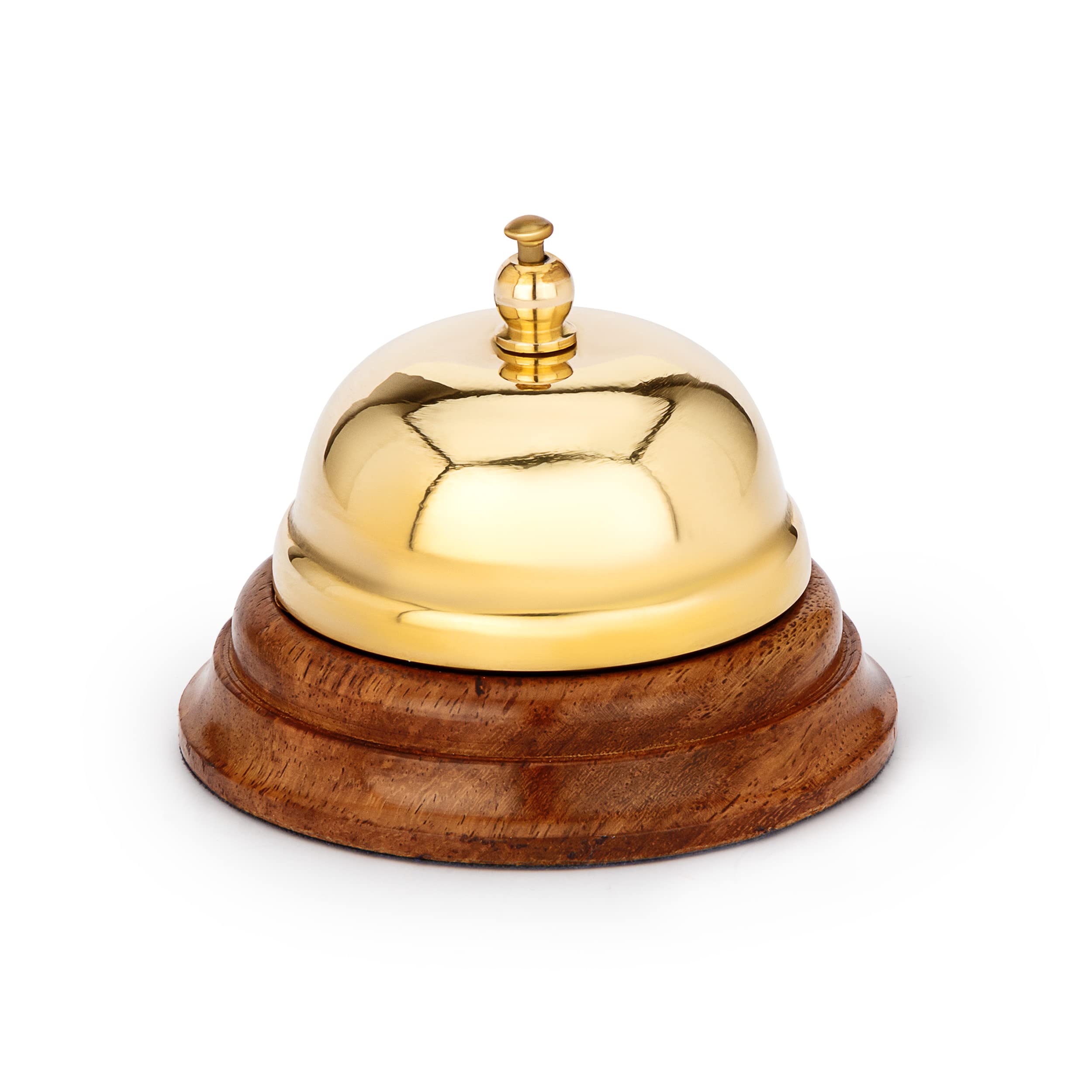 Nklaus Gold 11587 Maritime Counter Bell Solid Brass With Wooden Base 8 X 6 Cm Table Bell