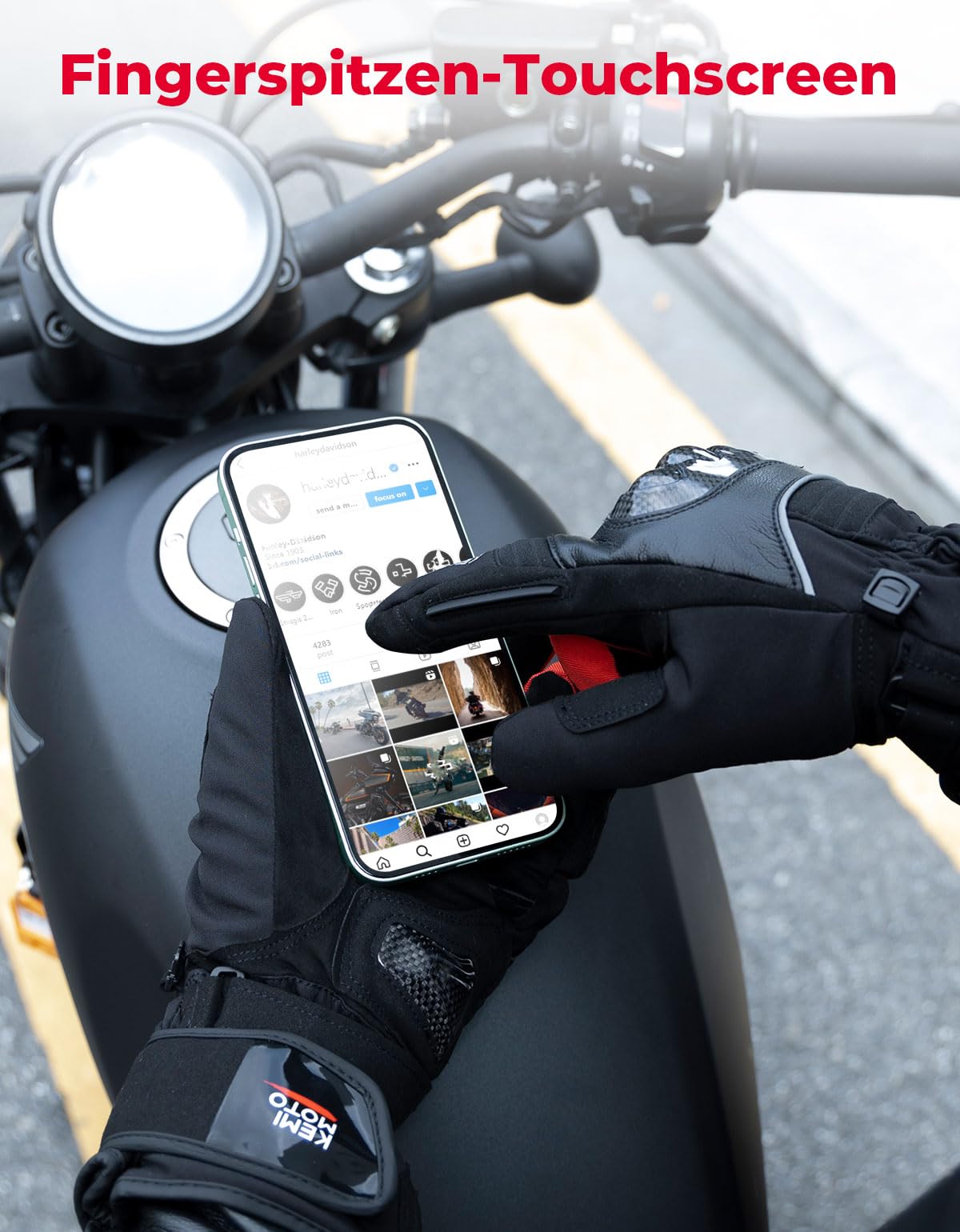 KEMIMOTO Winter Motorradhandschuhe, wasserdichte und Winddichte Motorradhandschuhe für 0°C~5°C, Verschleißfeste Handschuhe mit Kohlefaserschale,Touchsreen Winter Thermo Handschuhe für Skifahren