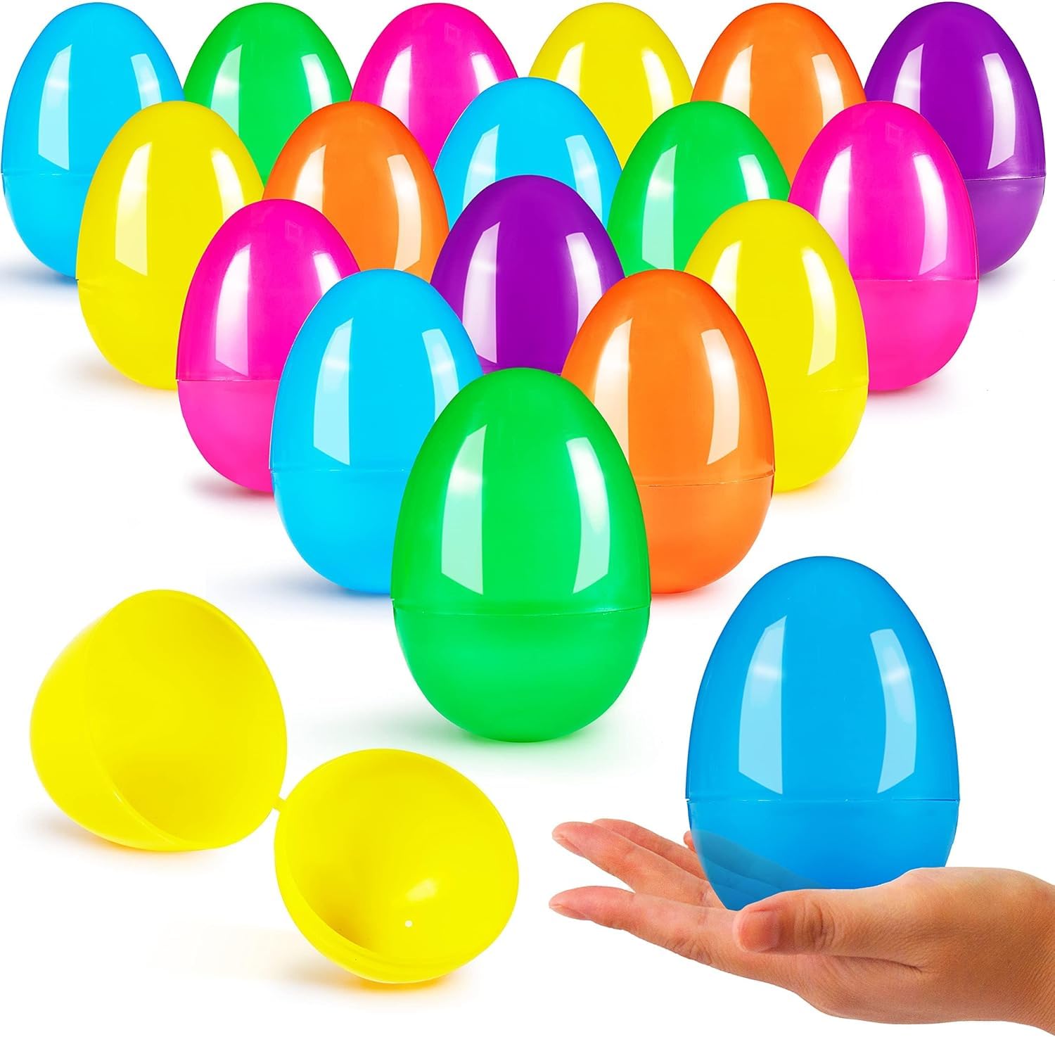 KASTWAVE Easter Eggs Toys 48 Pcs Surprise Eggs Fillable Easter Eggs Colorful Empty Shells Basket Stuffers STEM Toys for Kids Easter Egg Hunt Party Favors