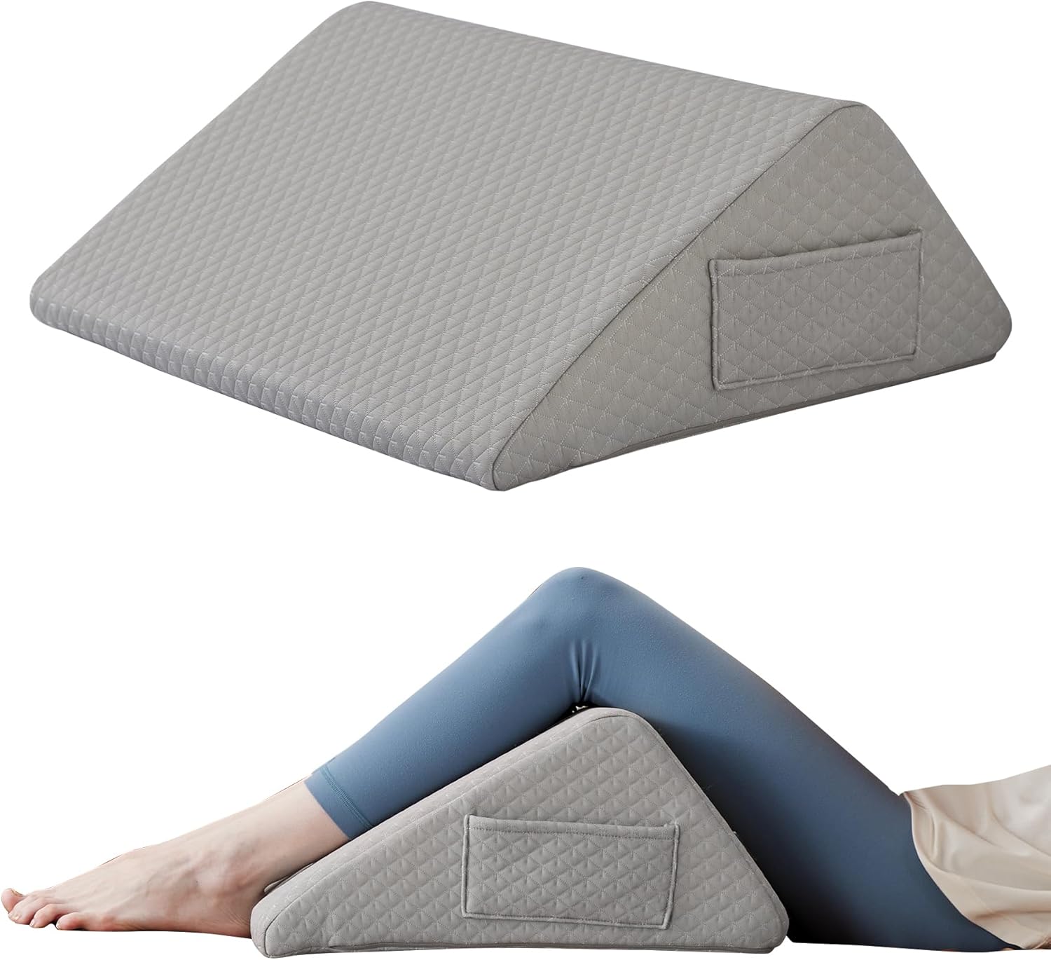 Knee Pillow for Back Sleeping, 8” Knee Wedge Pillow to Elevate Knee, Leg Pillow for Back Pain Relief, Triangle Pillow, Leg Elevation Pillows for After Surgery, Blood Circulation, Grey