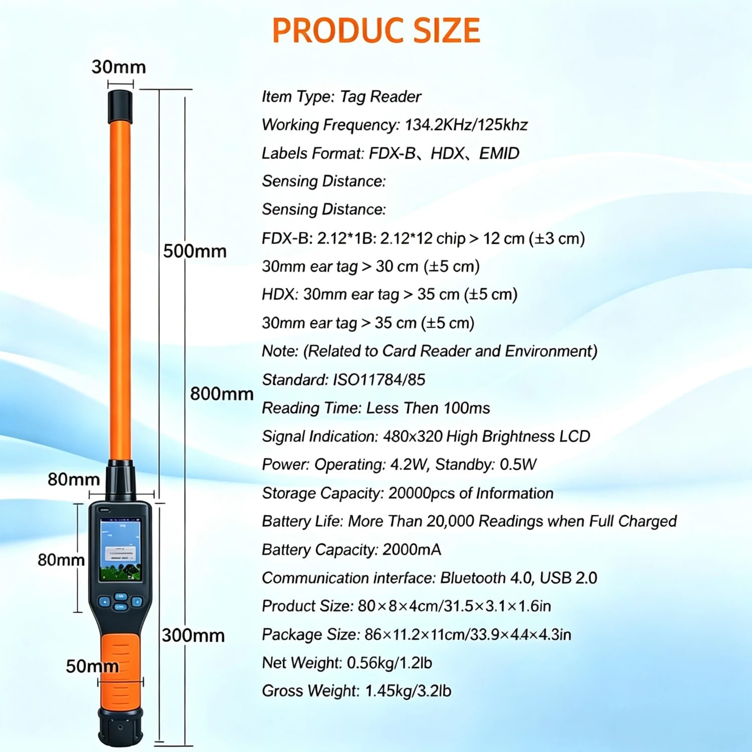 Scanner di microchip per animali, Scanner ID per animali a 134,2 kHz