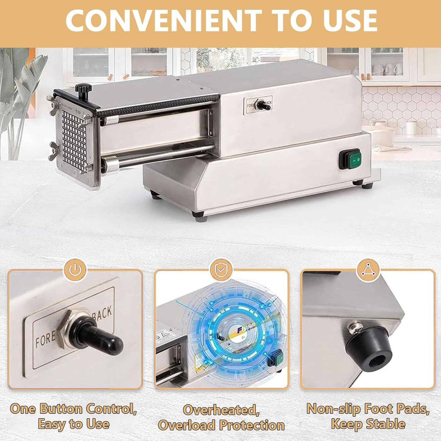 Cortadora de Patatas eléctrica Profesional de 200 W, cortadora automática de Acero Inoxidable con Cuchillas de 8 mm, 10 mm y 12 mm, para Verduras y Frutas.