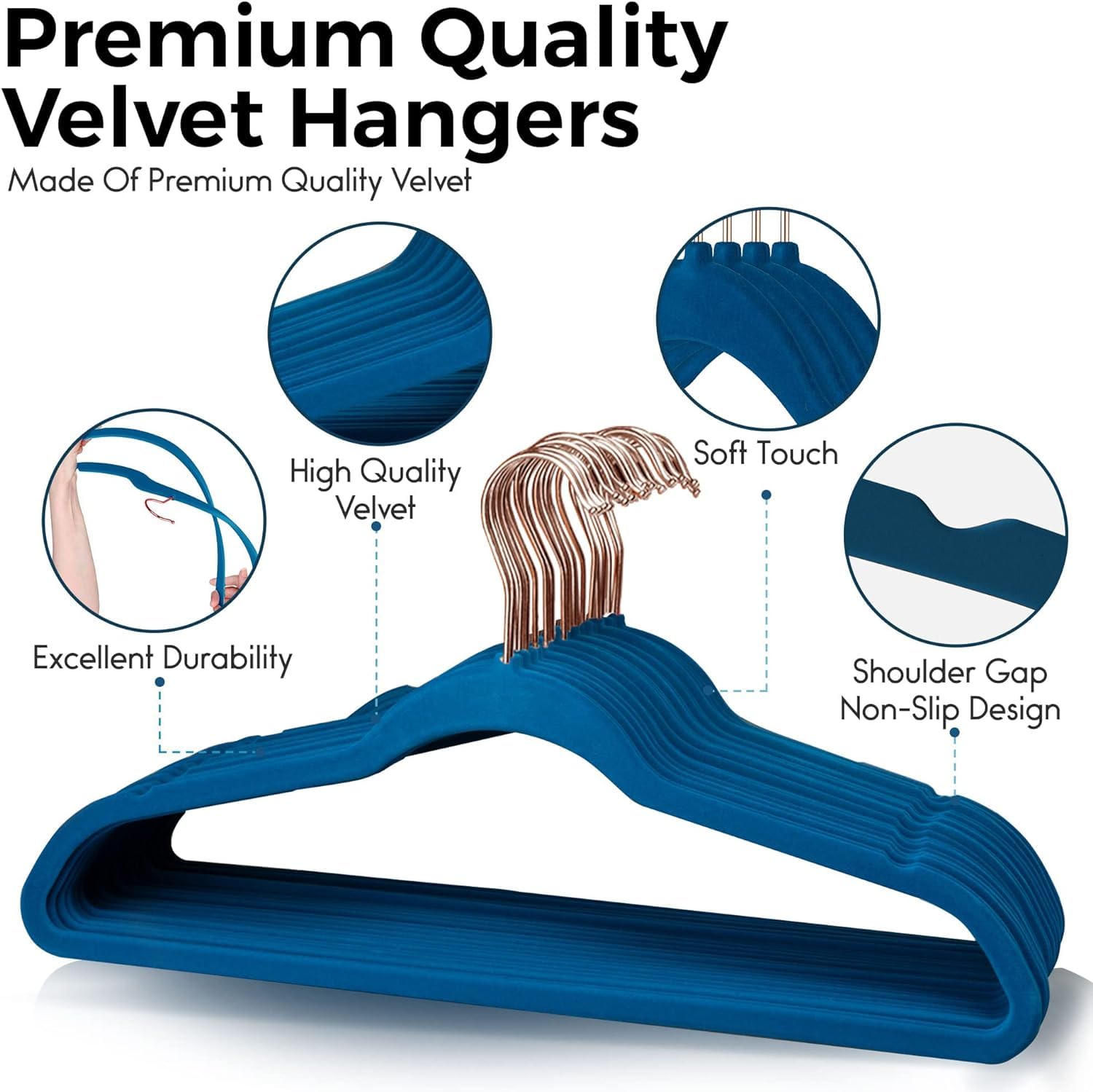 Revwd Velvet Clothes Hangers - Non-Slip Suit & Coat Hangers with 360° Swivel Hook | Heavy-Duty Slim Blue Hangers for Pants, Dresses & Shirts (Blue, Pack of 6) 1