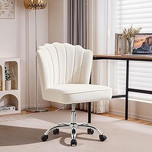 Silla de Escritorio, Silla de Oficina con Ruedas, Giratoria, Altura Ajustable, Patas de Plata, para Estudio, Dormitorio y Maquillaje, Terciopelo,135 kg, Blanco