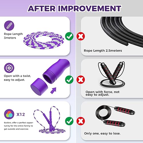 Miniatura 3 de Cuerda de saltar para fitness y ejercicio, jumproe ajustable, cuerdas de salto a granel para niños, niñas, hombres y mujeres, entrenamiento,