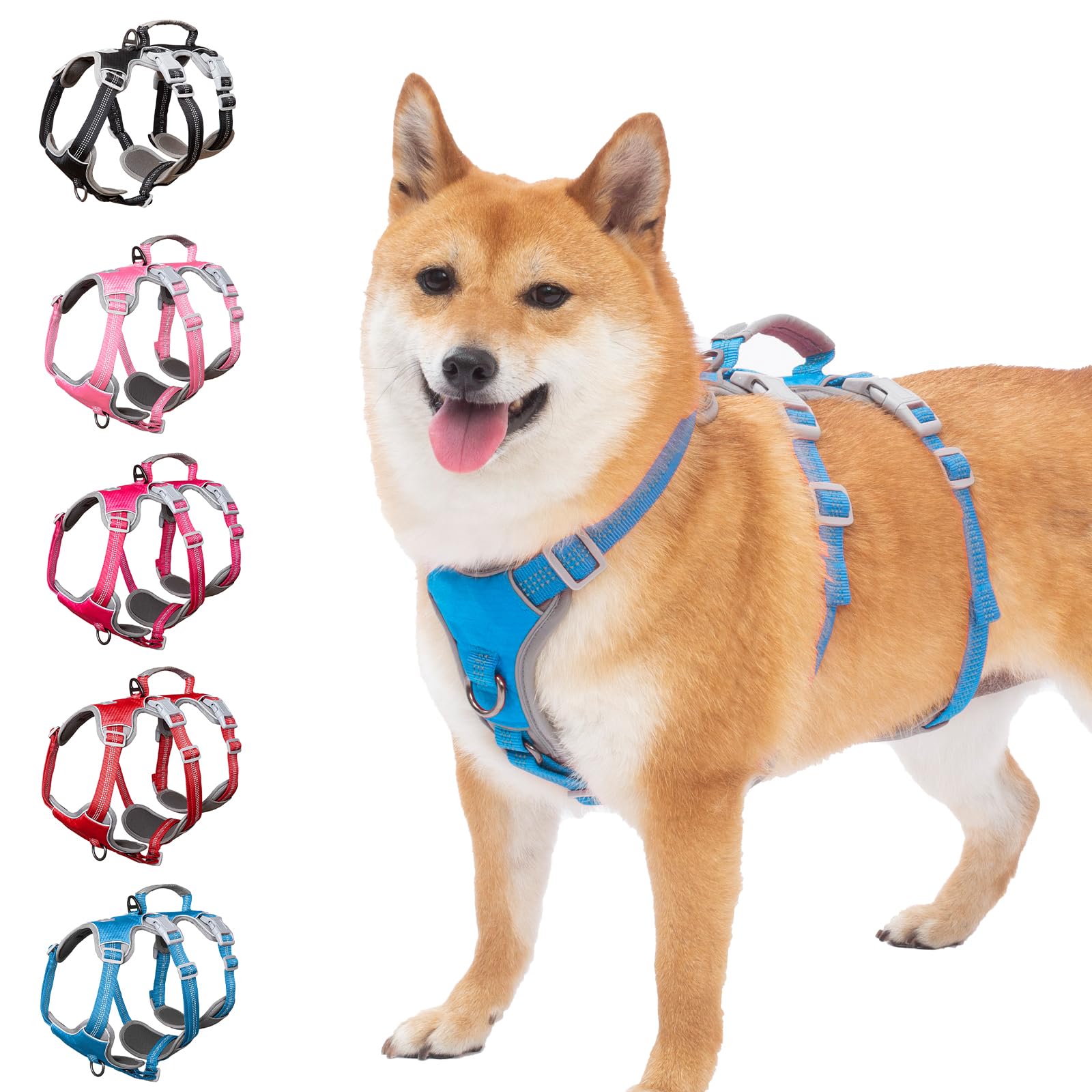 Escape Proof Harness, No Slip Dog Harness Escape Proof, Reflective Harness with Handle, Breathable, Durable, Adjustable Vest for Medium Dogs Walking, Training, and Running Gear (Blue, M)