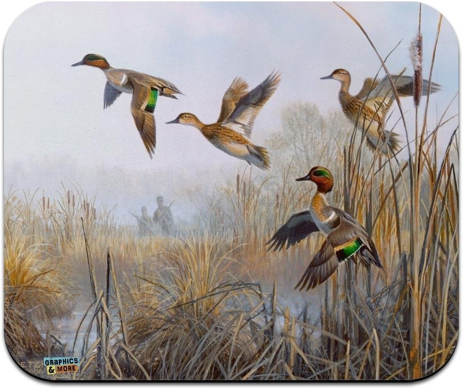 GRAPHICS & MORE Green-Winged Teal Ducks Taking Flight Hunters Hunting Low Profile Thin Mouse Pad Mousepad