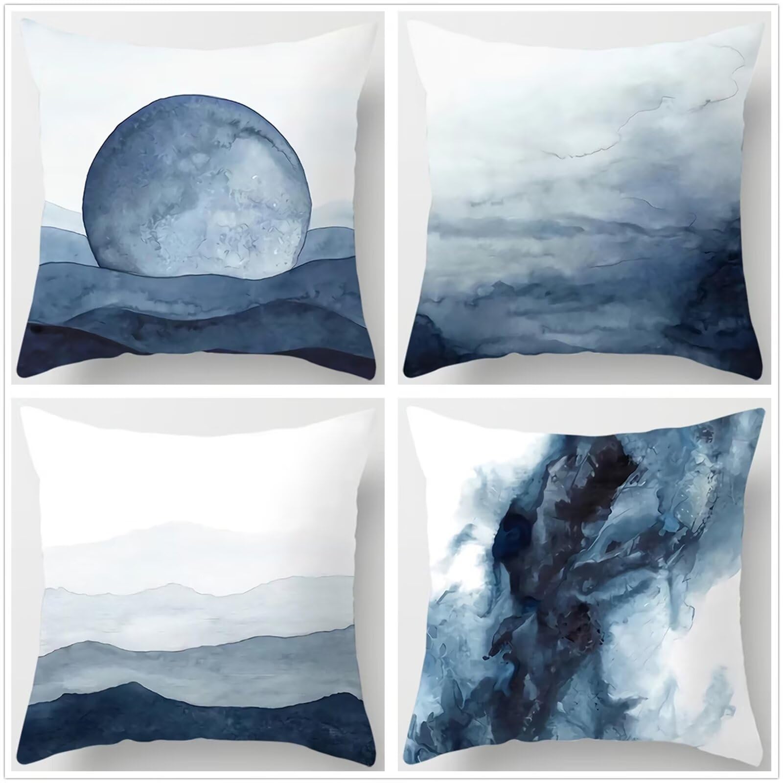 Housses de coussin 40x40 bleu | Lot de 4 motif moderne N-111