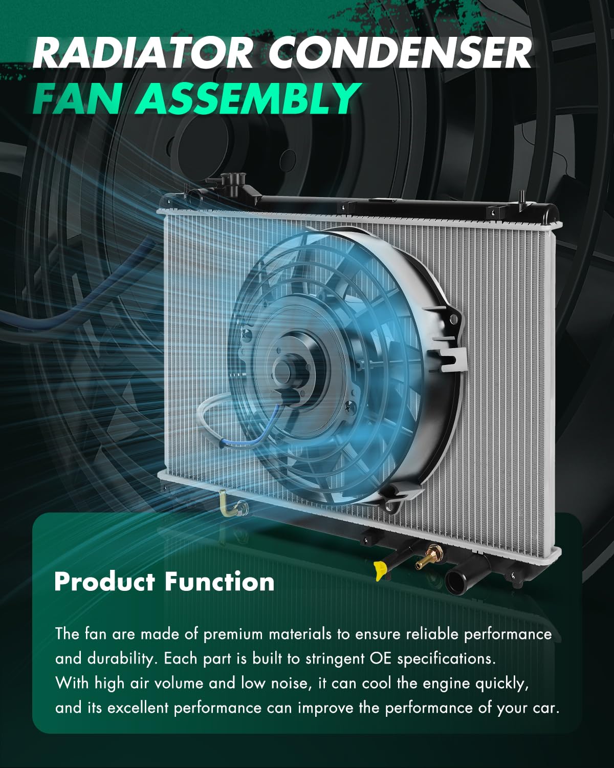 SCITOO Engine Cooling Fan Assembly Compatible with 2018-2023 for Honda for Odyssey 3.5L; Replace HO3115171;190155MRA01;386155MRA01