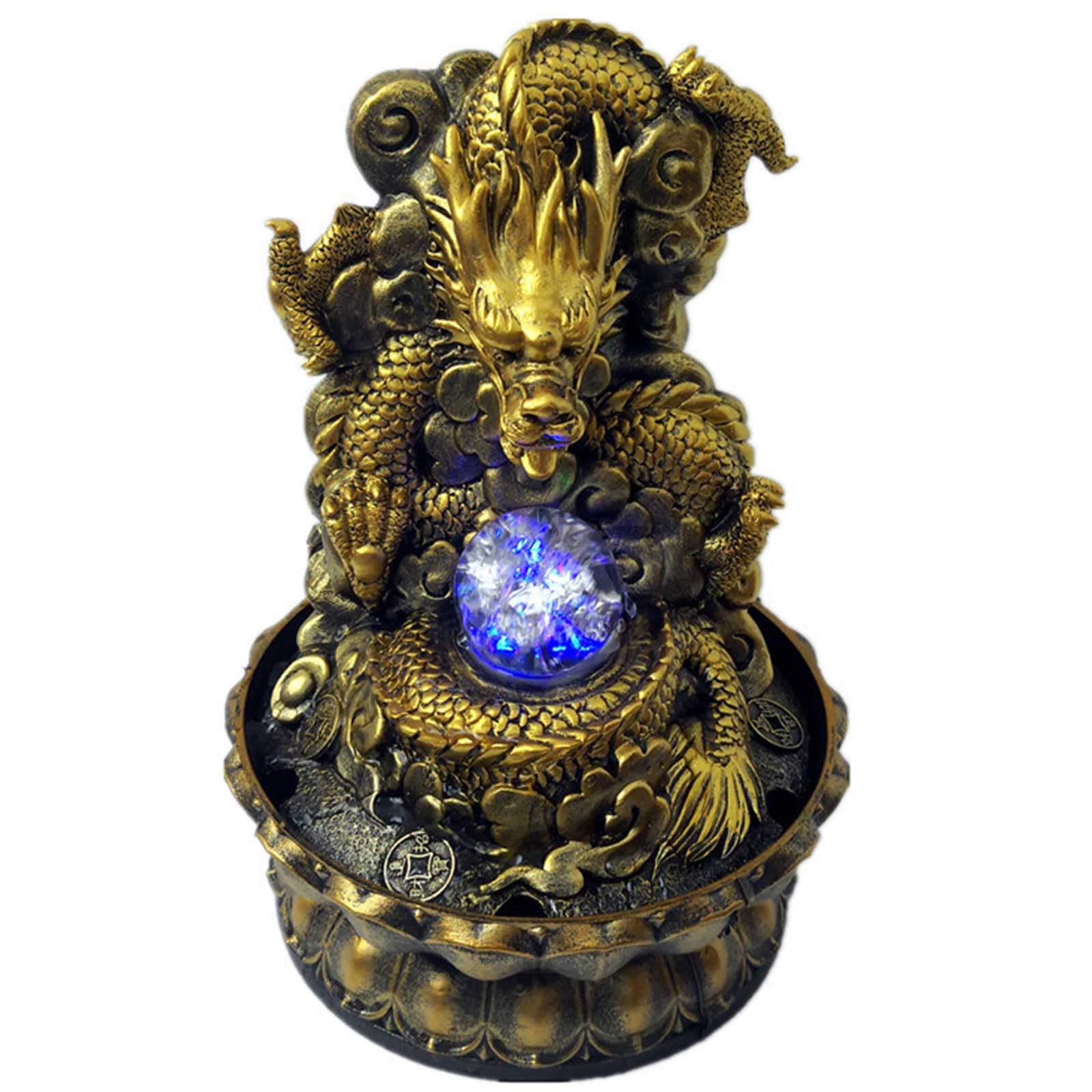 DECORN Desktop Fountain Gold Dragon Statue Water Fountains