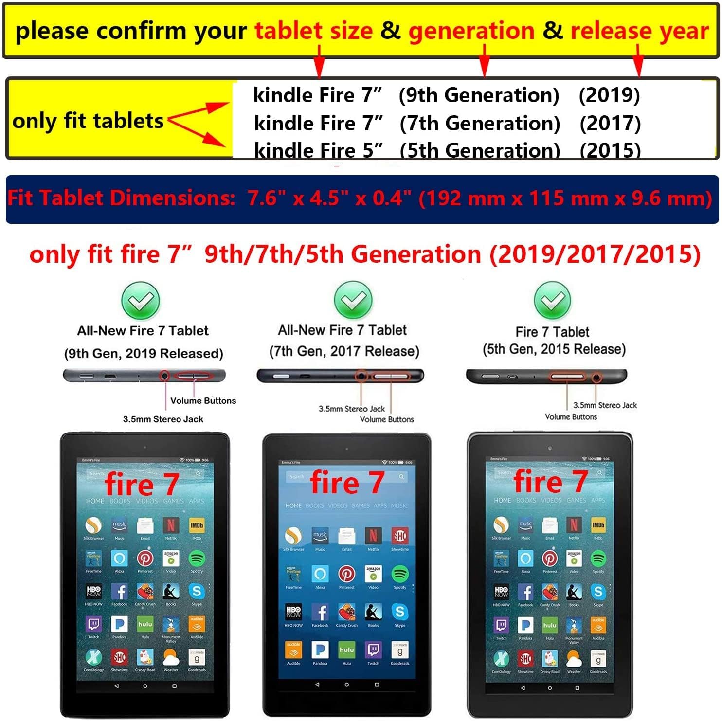 Case for Kindle Fire 7 Tablet Case (9th/7th/5th Generation, 2019/2017/2015 Release), PU Leather Slim Folding Stand Book Wallet Shockproof Cover with Pockets [Auto Wake/Sleep], Blue Butterfly