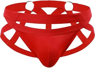 Tanga Doble para Levantamiento de glúteos para Hombres, decoración de Anillo de Acero Personalizada y de Moda, Ropa Interior de algodón de Color sólido, Tanga Juvenil - Rojo - L (70-77CM)