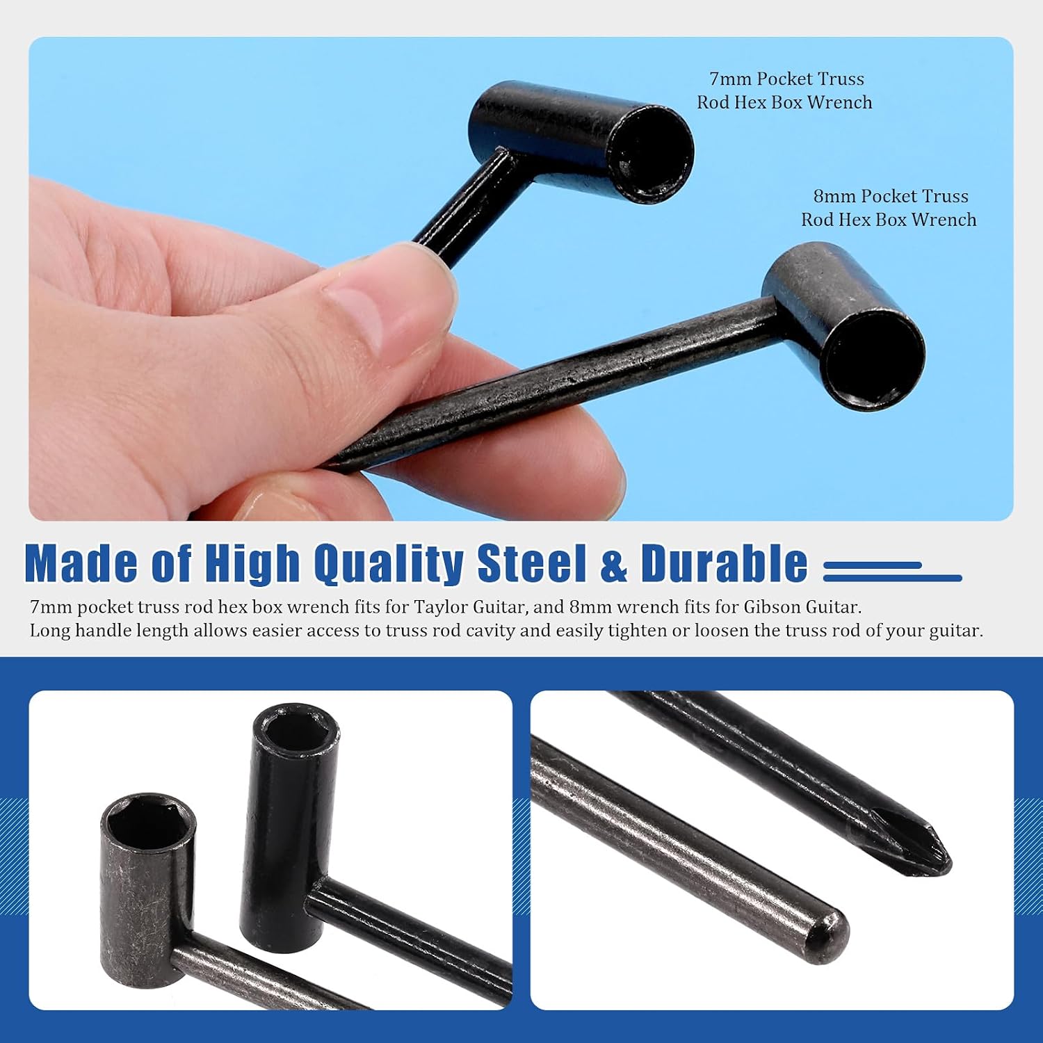 Glarks 13Pcs Professional Guitar Allen Wrenches with Pocket Truss Rod Hex Box Wrenches and Ball End Truss Rod Wrenches Kit, Guitar Repair Tool Kit for Guitar Bass Neck Truss Rod Adjustment