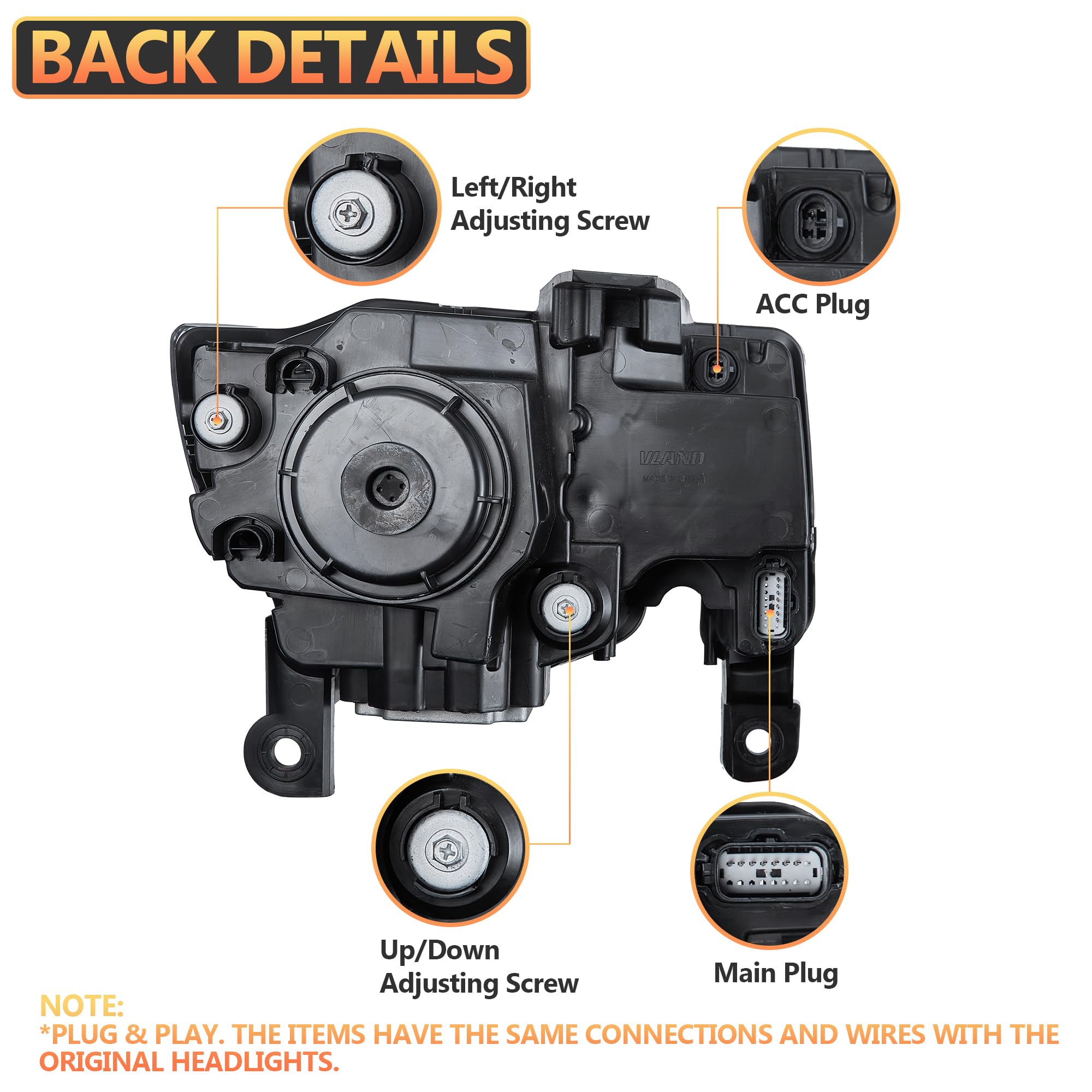 VLAND Reflektor Full LED Grand Cherokee WK2 2014-2021, Lampy przedni z dynamicznym wyświetlaczem (Czarny)