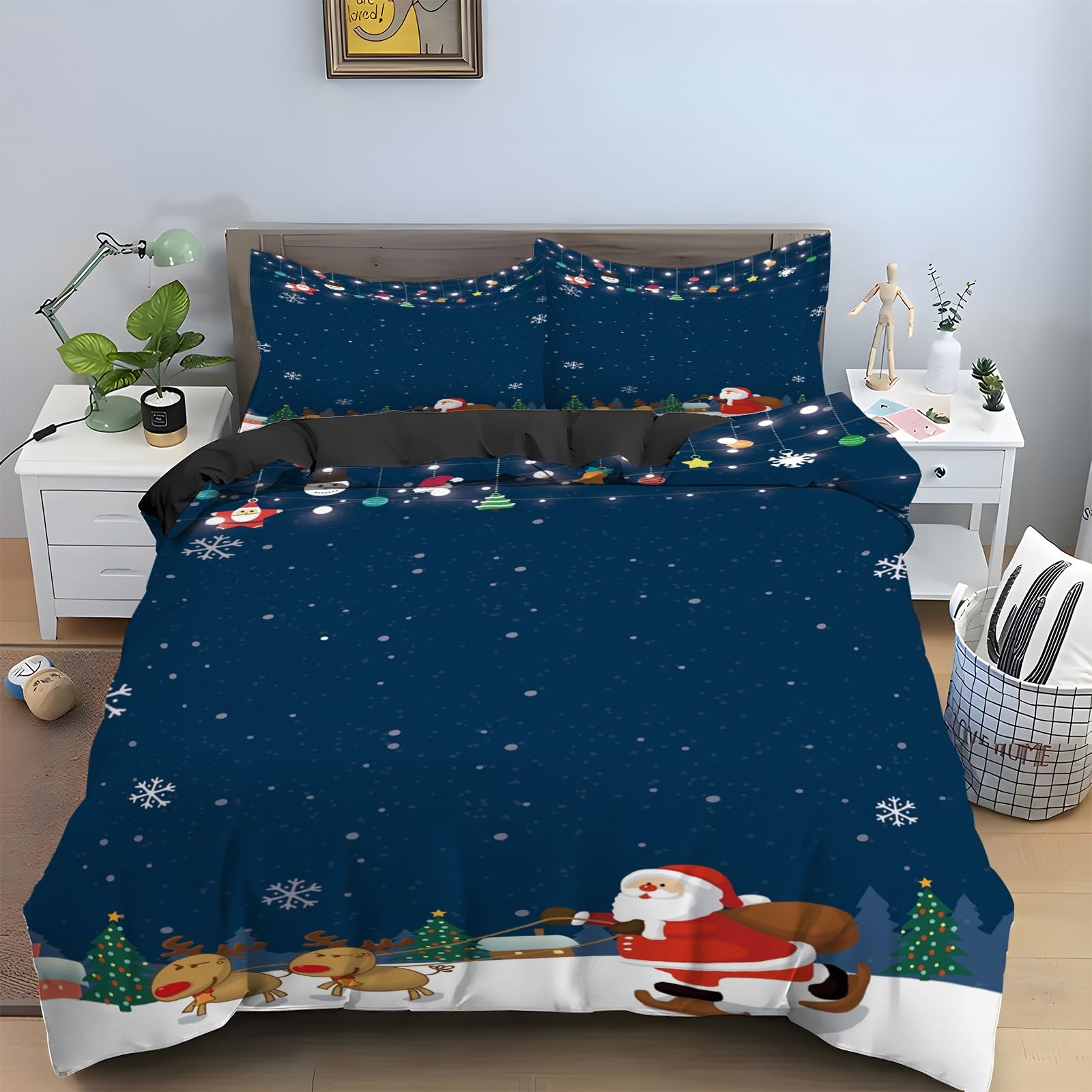 Housse de Couette 200x200 Ensemble de Literie 3 Pièces Cadeau Réveillon