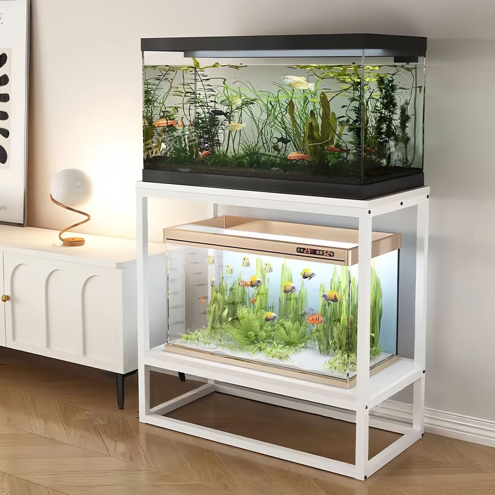 Support d'aquarium en métal pour aquarium, rangement double couche avec cadre en acier épais, design multicouche, idéal pour les salons et les bureaux, 80 cm de haut