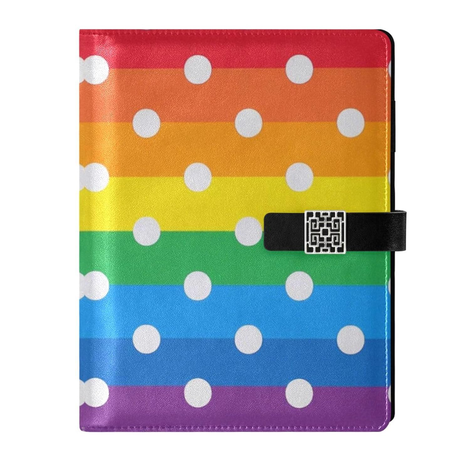 miaozhen Leather lined notebook college Cartoon Dot Rainbow for travelling delicate 6.7×9.2 Inches, Lined Paper 100 Pages