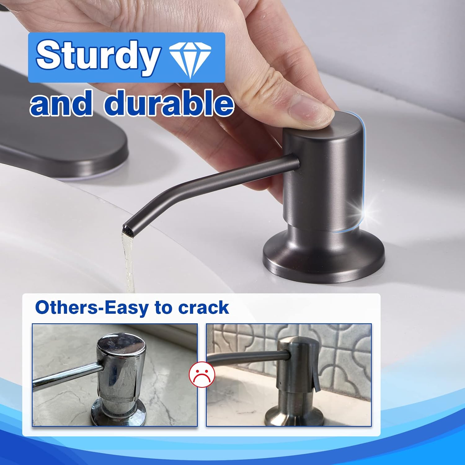 WEWE Kitchen Faucets with Pull Down Sprayer, Stainless Steel Single Handle 1 Hole for Family Kitchen with WEWE in Counter Soap Dispenser for Sink, Matte Gray