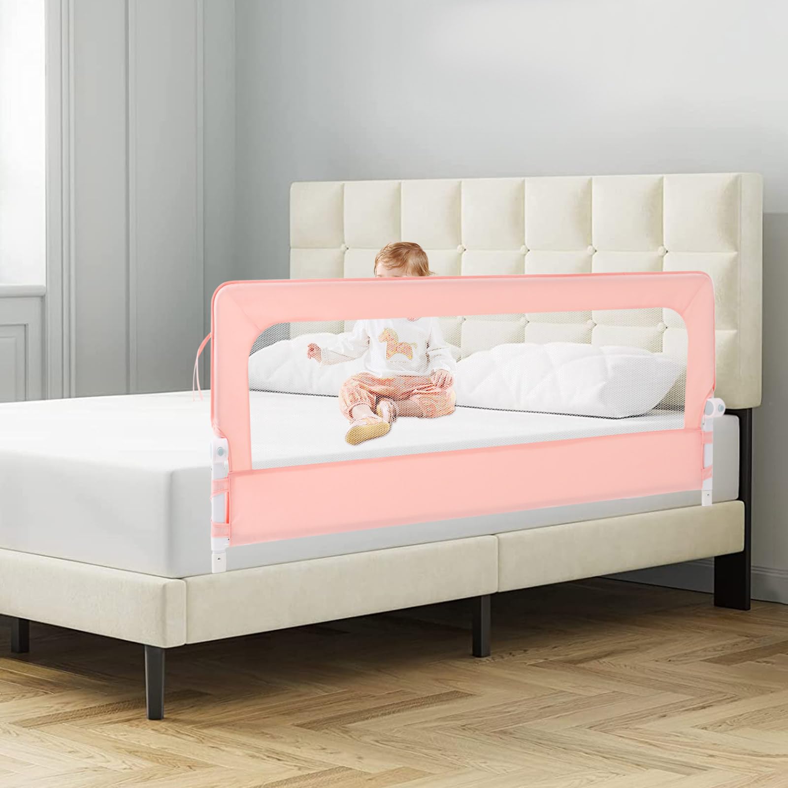 Griglia di protezione per letto pieghevole, per bambini, protezione dal letto, per bambini, 176 x 66 cm (rosa)
