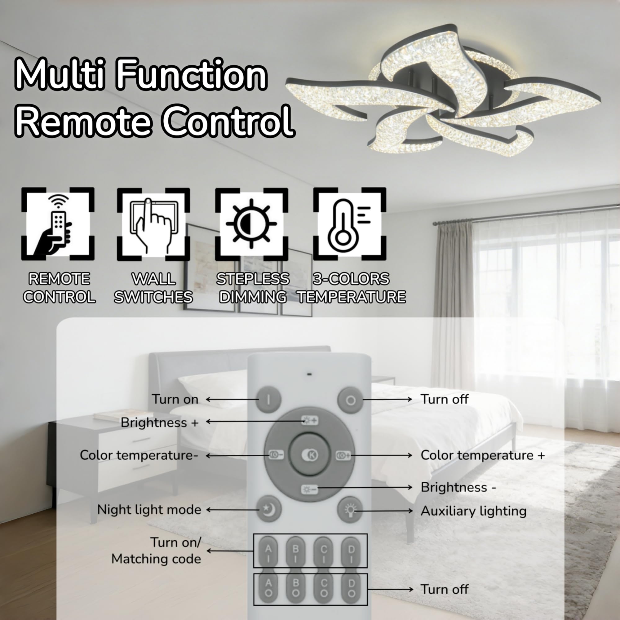 Lampadario LED Soffitto, 65W Plafoniere da Soffitto con Telecomando/Controllo Tramite APP, Dimmerabile Lampadari Moderni LED per Sala da Pranzo/Soggiorno/Ingresso