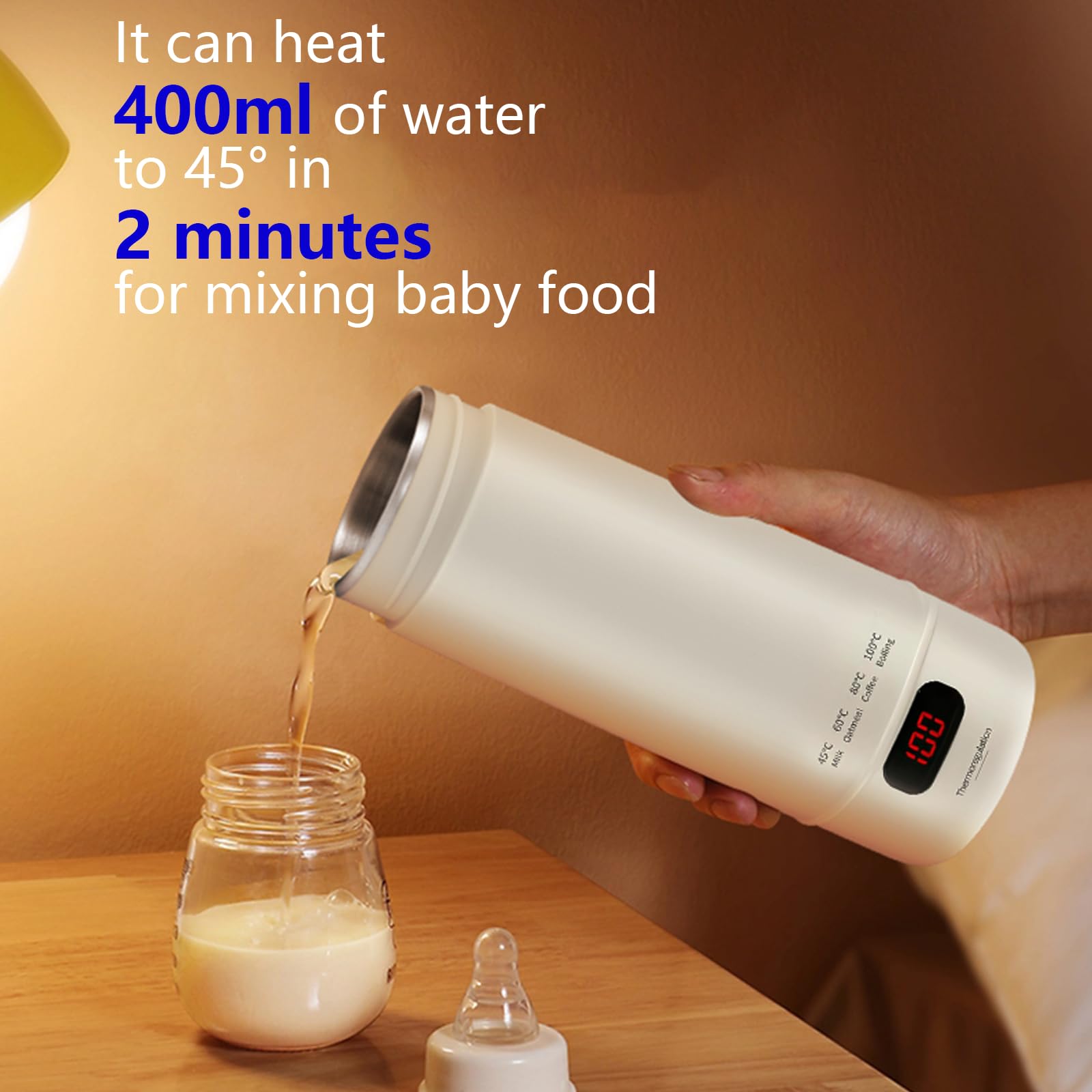 Hervidor eléctrico de viaje pequeño 400 ml, hervidor de agua pequeño de viaje, agua de cocción rápida con ajuste de temperatura, apagado automático, temperatura constante, para té, café, leche de bebé