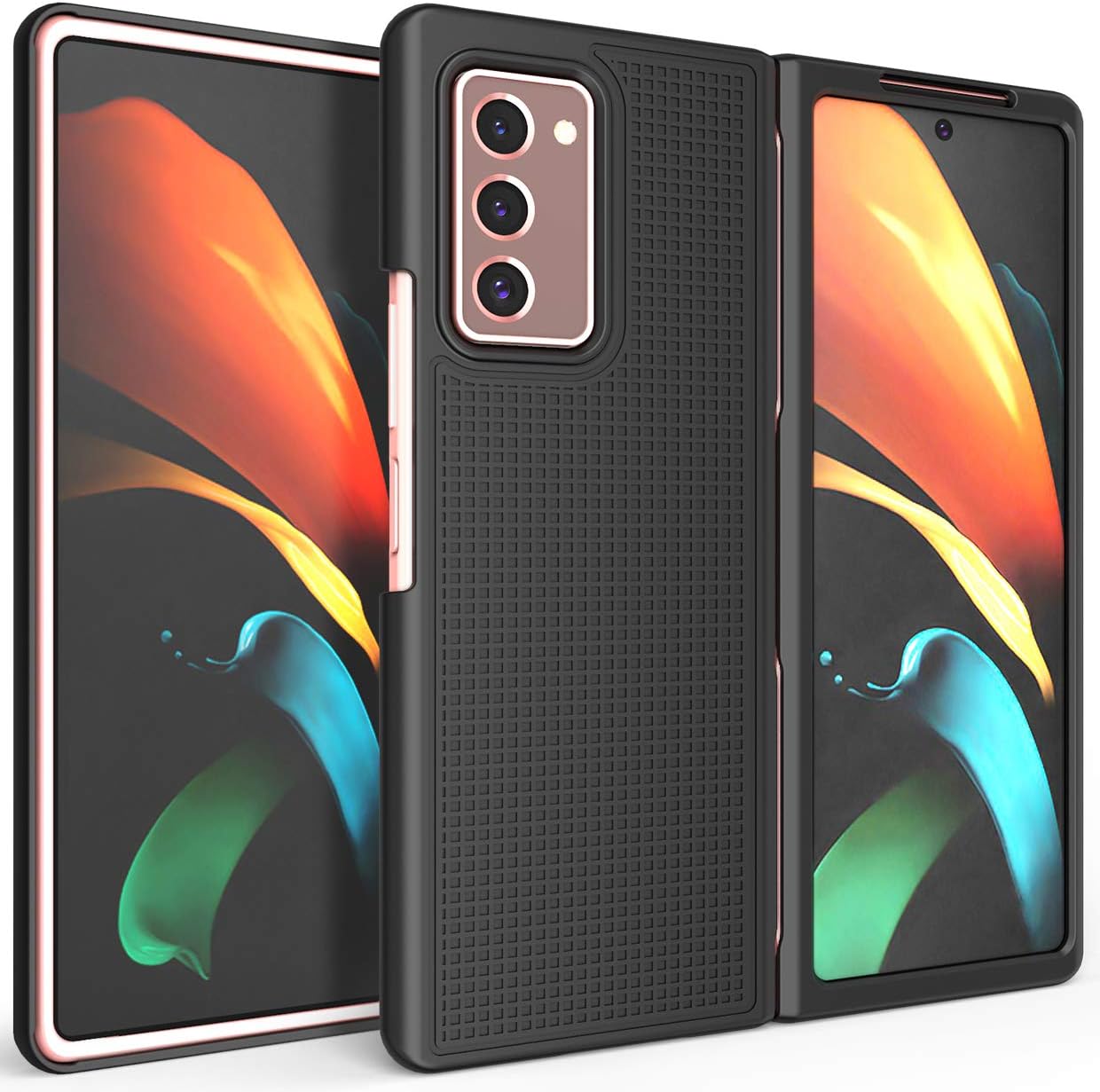 Nakedcellphone Case for Galaxy Z Fold 2, [Black] Slim Hard Shell Protector Cover [Anti-Fingerprint, Grid Texture] for Samsung Galaxy Z Fold 2 5G Phone (2020, SM-F916)