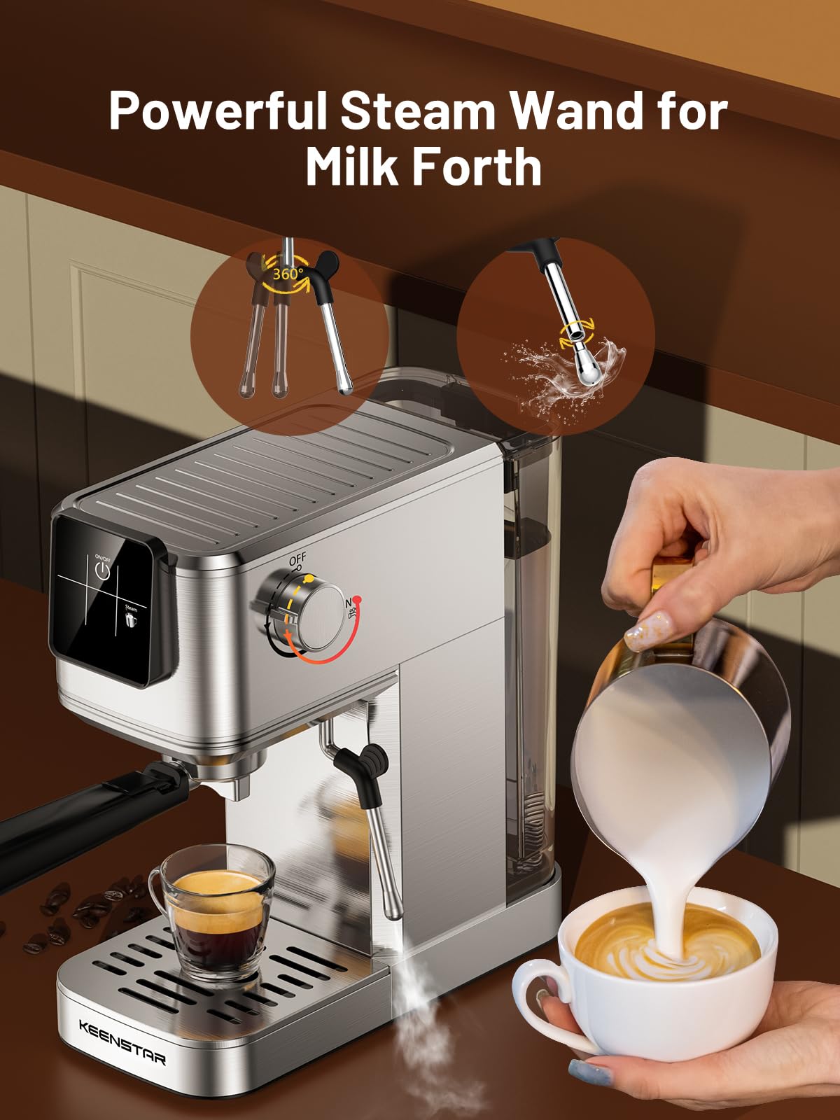Cafetera espresso de 20 bares con cerveza rápida en frío, cafetera caliente y helada, cafetera de acero inoxidable con espumador bar vapor touch display con depósito de