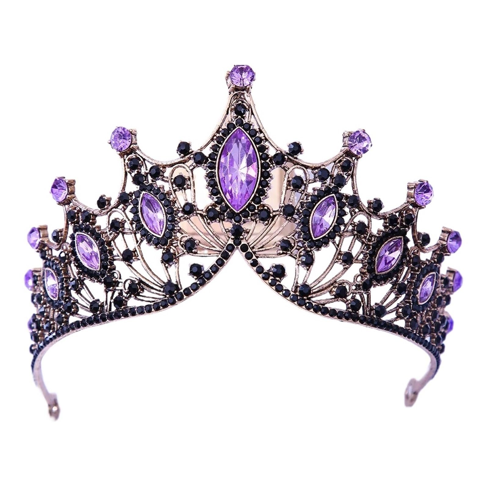 MZZYG Crown Baroque Tiara Crown For Wedding Birthday Party Hair Jewelry Queen Bridal Bride Purple Crystal Crown Hair Accessories Suitable for Wedding Tiara, Girl's Birthday Tiara(Purple black)