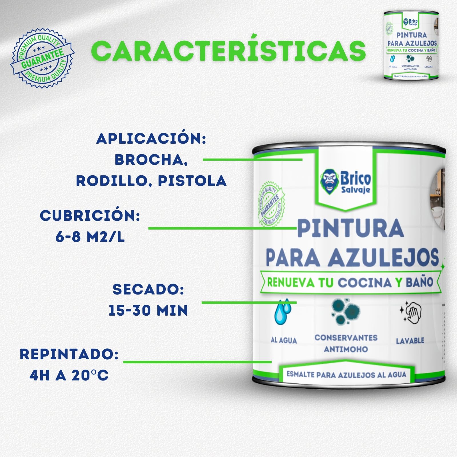 Pintura para Azulejos Cocina y Baño al Agua MATE | Sin Imprimación | Lavable | Gran dureza (Moreno, 750 ML)