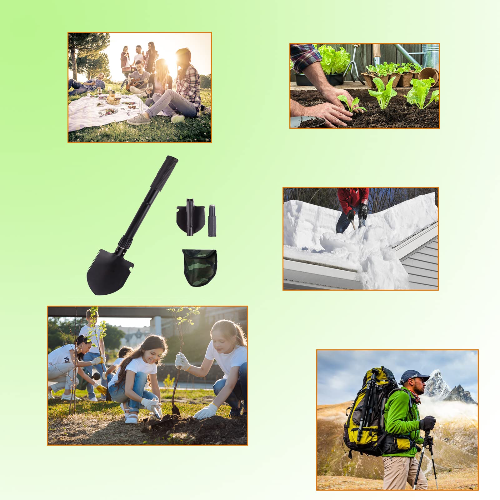 Pelle Multifonction, Pelle Pliante Multifonctionnelle pour Couper Branches Camping Survie Randonnée et Jardinage la Chasse l'expédition