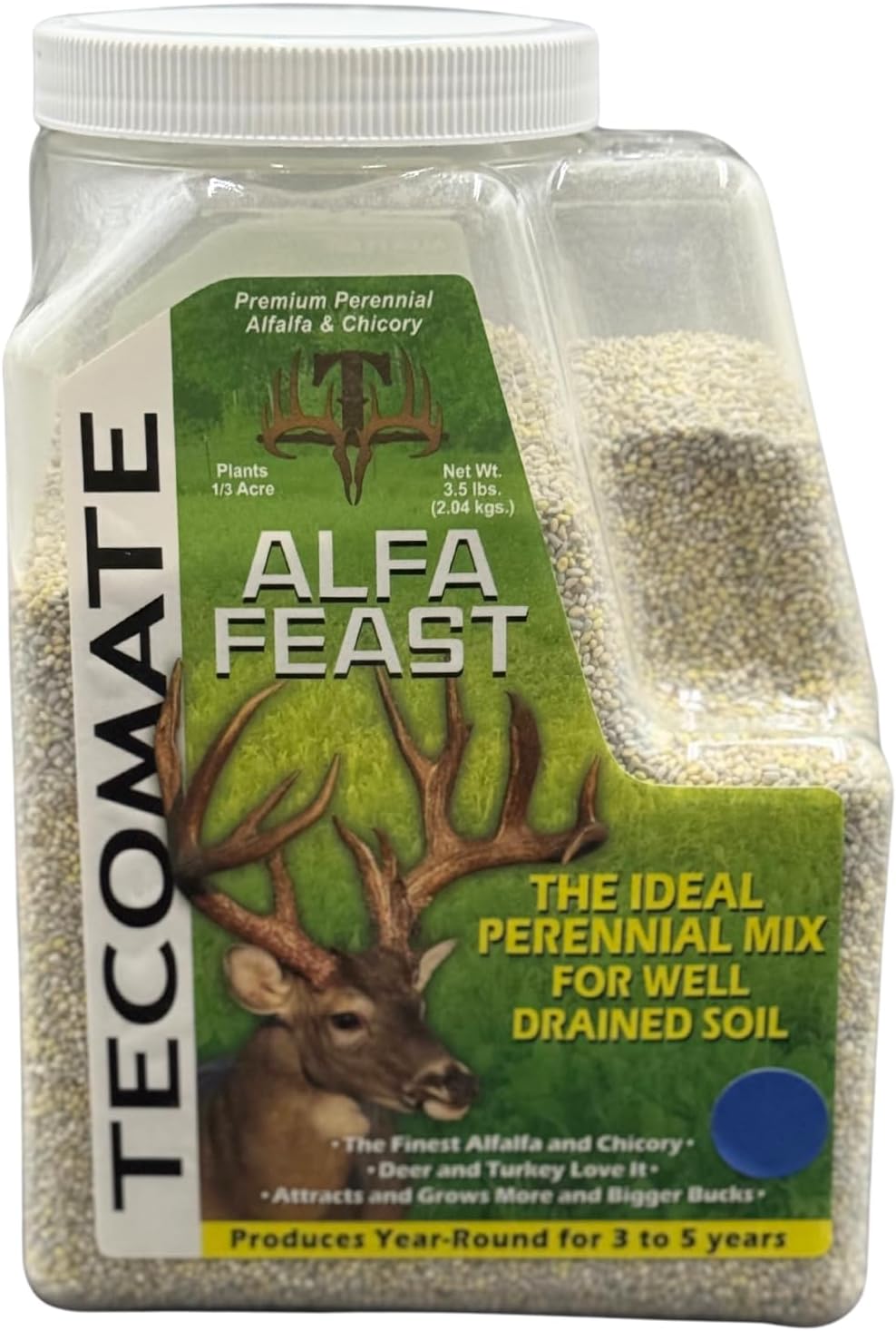 Alfa-Feast Trophy Mix (3.5 LB) — Deer Food Plot Seed by Tecomate. The Queen of Legumes Among Seed for Food Plots. A Blend That Includes Alfalfa, Clover, and Chicory.