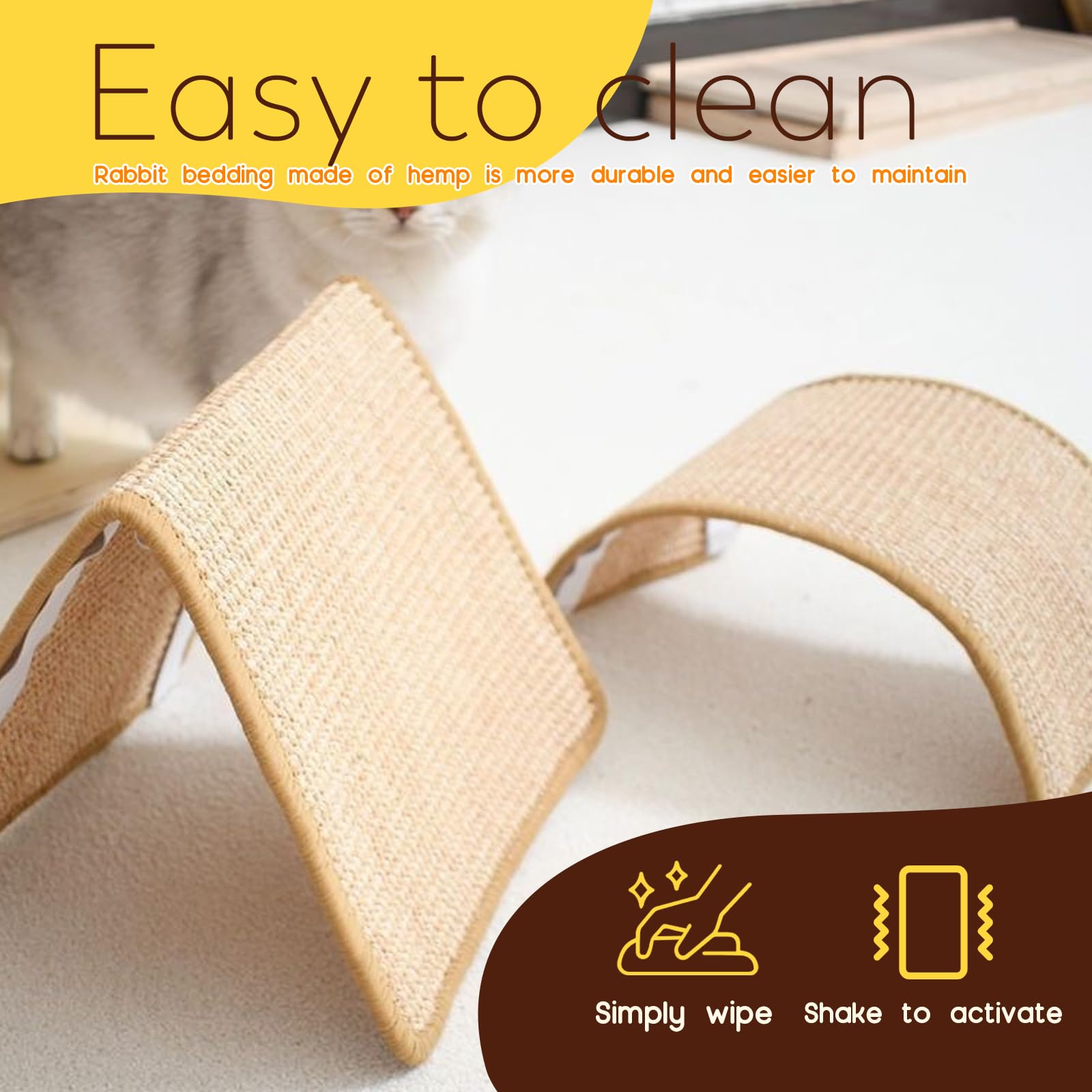 Lot de 2 Tapis Lapin, Tapis Sisal de Soin des Griffes et des Dents pour Cages Lapin Tapis en Sisal Planches à Gratter, Lapins Accessoires pour Rongeurs Protège Les Canapés de Literie pour Mordre