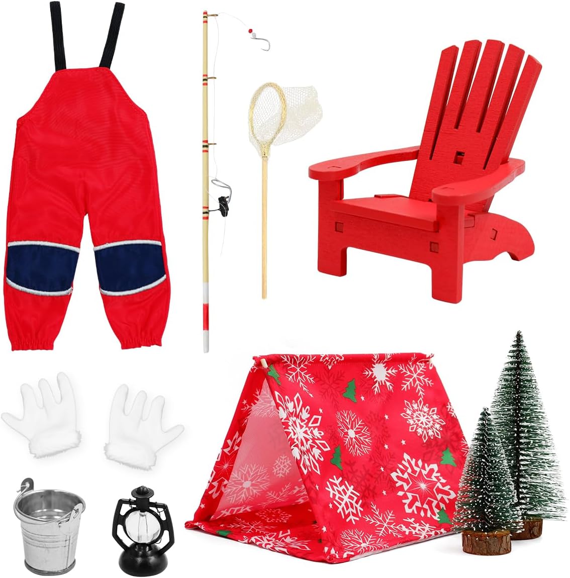 Christmas Elf Accessories - 10Pcs Elf Doll Fishing Accessories Include Fishing Outfit Camping Accessories for Elf Dollhouse, Xmas Elf Clothes and Accessories Gift for Kids