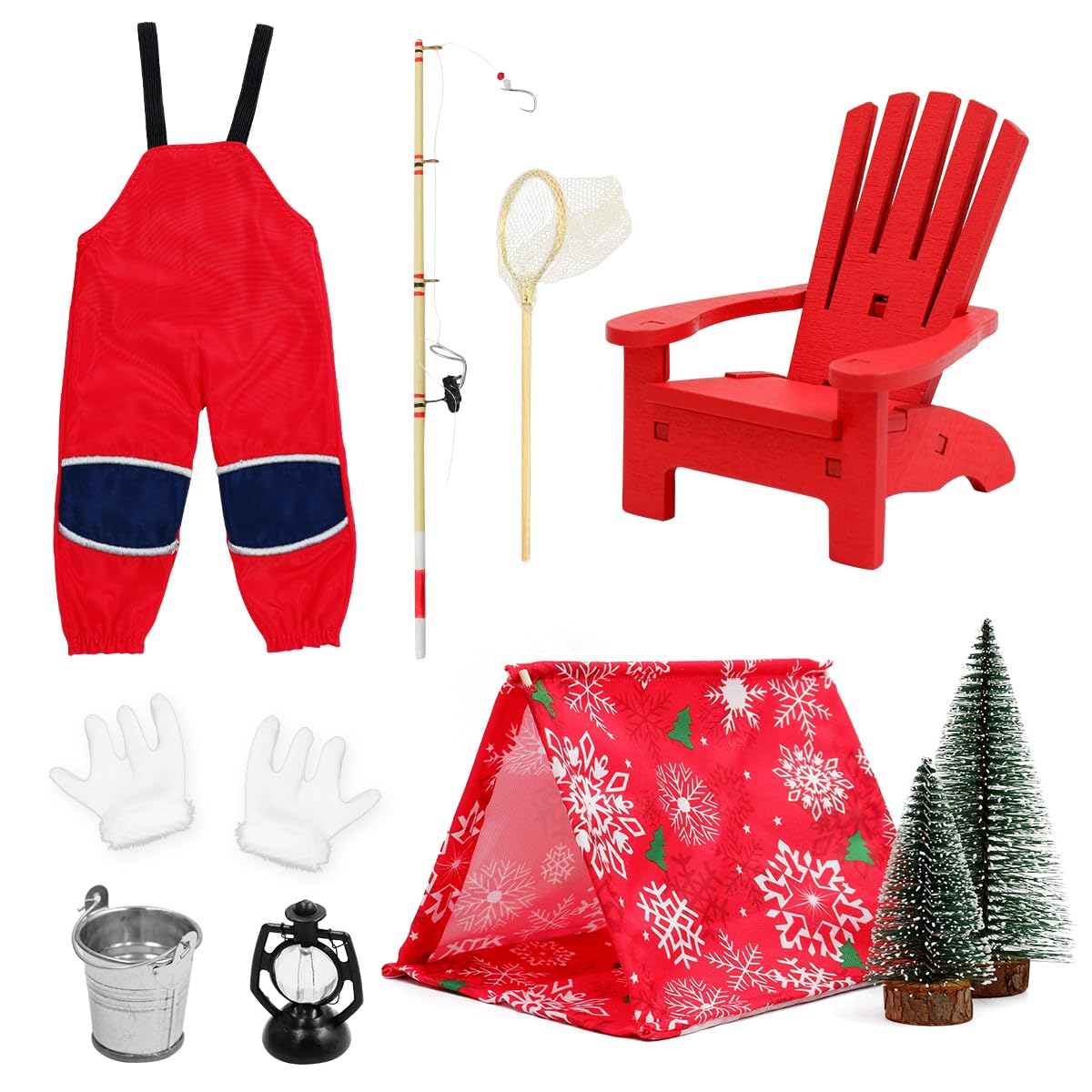 Christmas Elf Accessories - 10Pcs Elf Doll Fishing Accessories Include Fishing Outfit Camping Accessories for Elf Dollhouse, Xmas Elf Clothes and Accessories Gift for Kids
