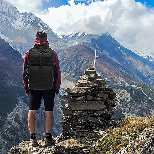 Miniatura 7 de Mochila táctica COSCOOA Mochila de senderismo de 50 L, mochila militar modelo B307 con cubierta impermeable reflectante, Negro, Mochila militar del